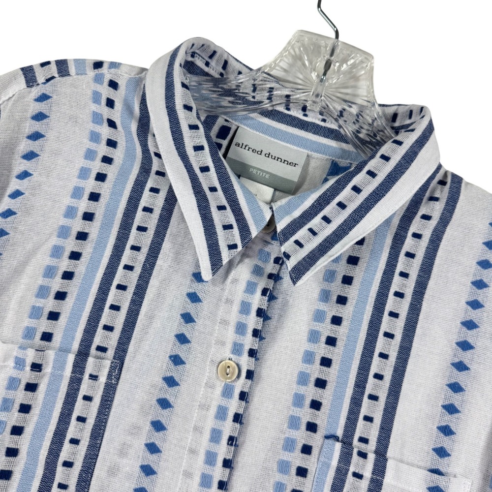 Alfred Dunner Shirt Petite Blue Stripe Geometric Button Up Top Womens XL‎ Petite